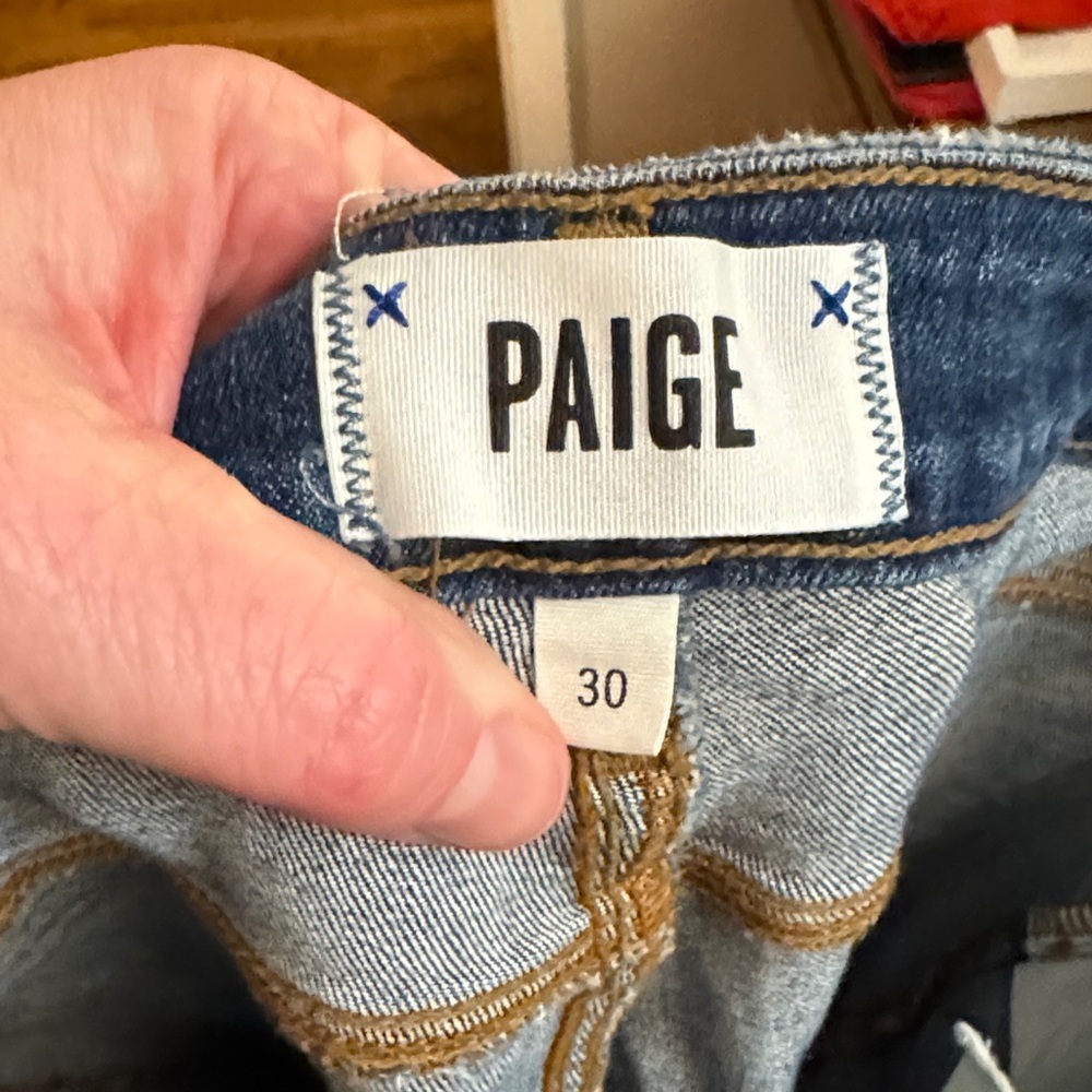PAIGE Huxton Crop Blue Distressed Ankle Jeans size 30 - Picture 2 of 5